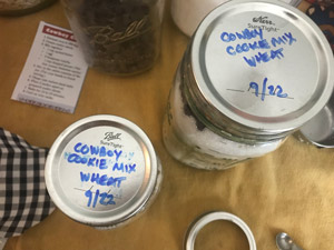 Labeling the mason jar lids for cookie mix in a jar