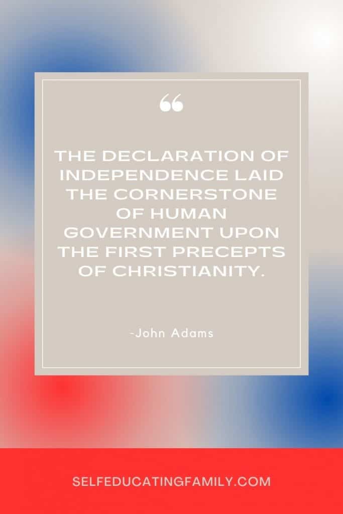 red white and blue background with John Adams quote on the Declaration of Independence