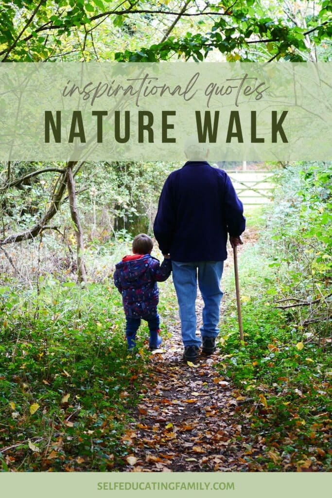grandpa and kid walking on a forest trail