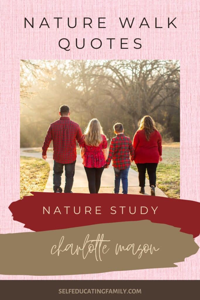 red flannel wearing family walking on a trail