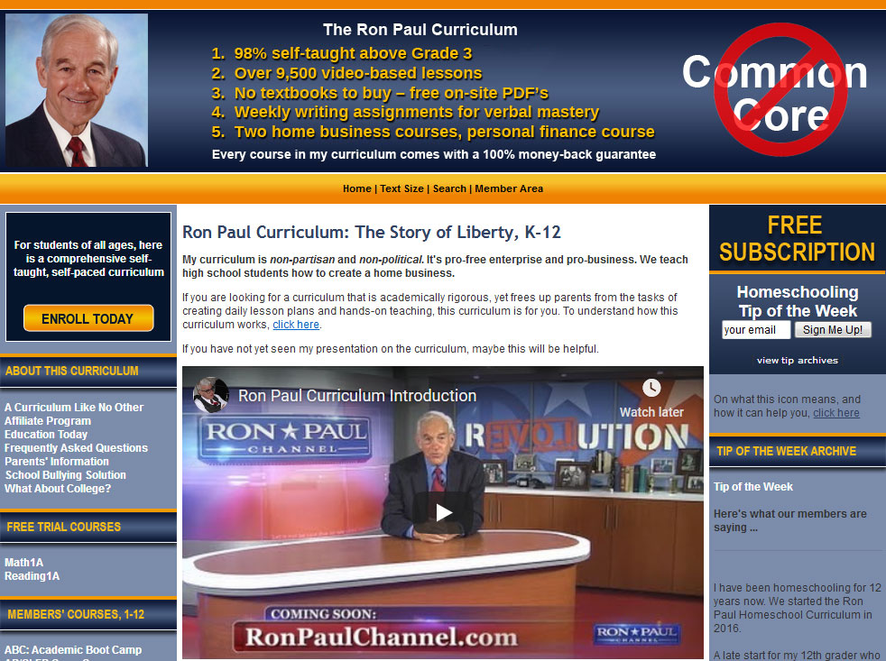 image screenshot RPC Ron Paul curriculum in the early years