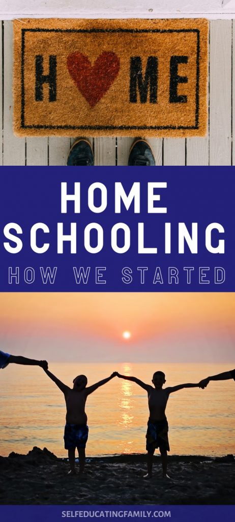 family on beach at sunset "homeschooling- how we started"