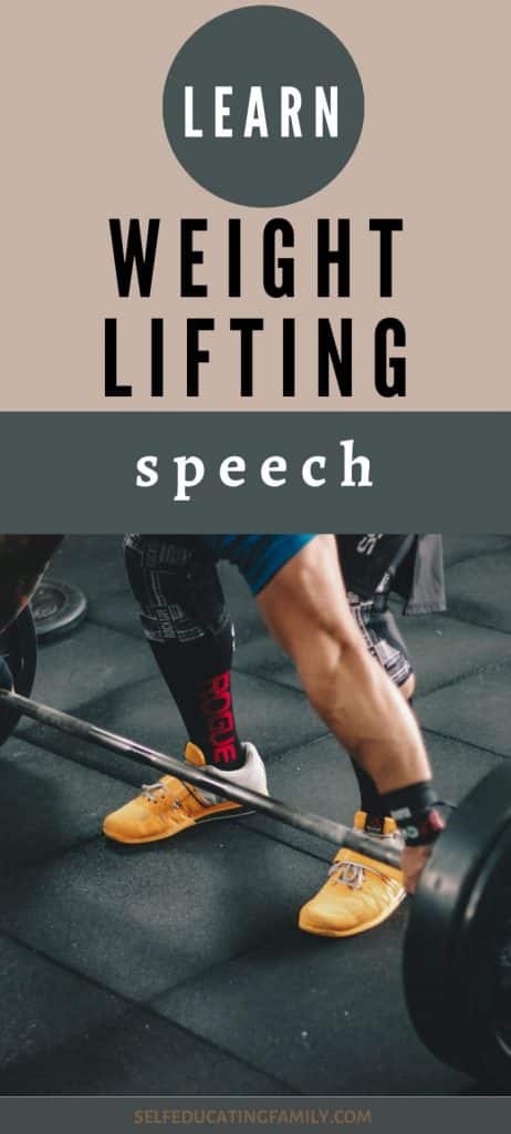 feet with barbell and words "learn Weightlifting" speech