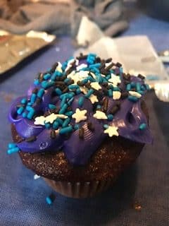 close up of purple frosting failure