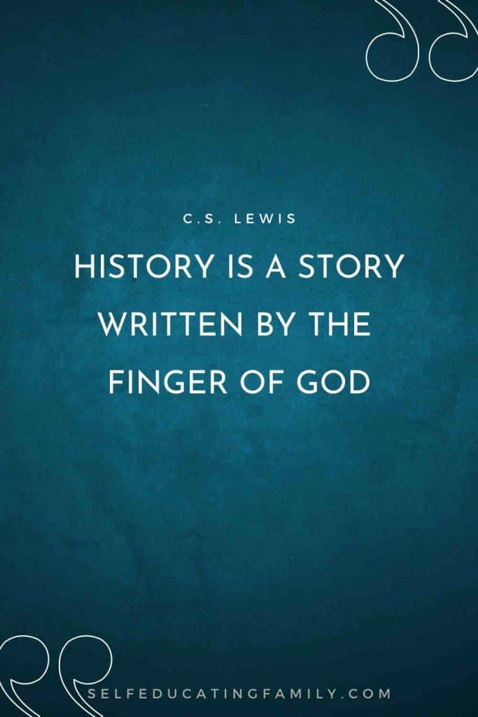aqua background with CS Lewis quote about history