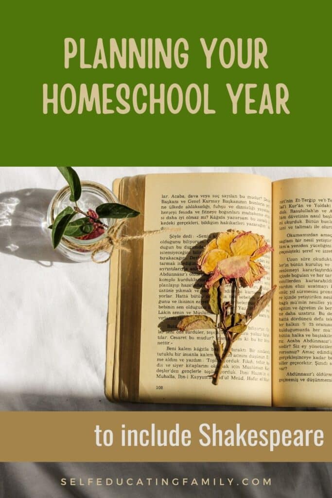 open book with dried rose and words planning your homeschool year