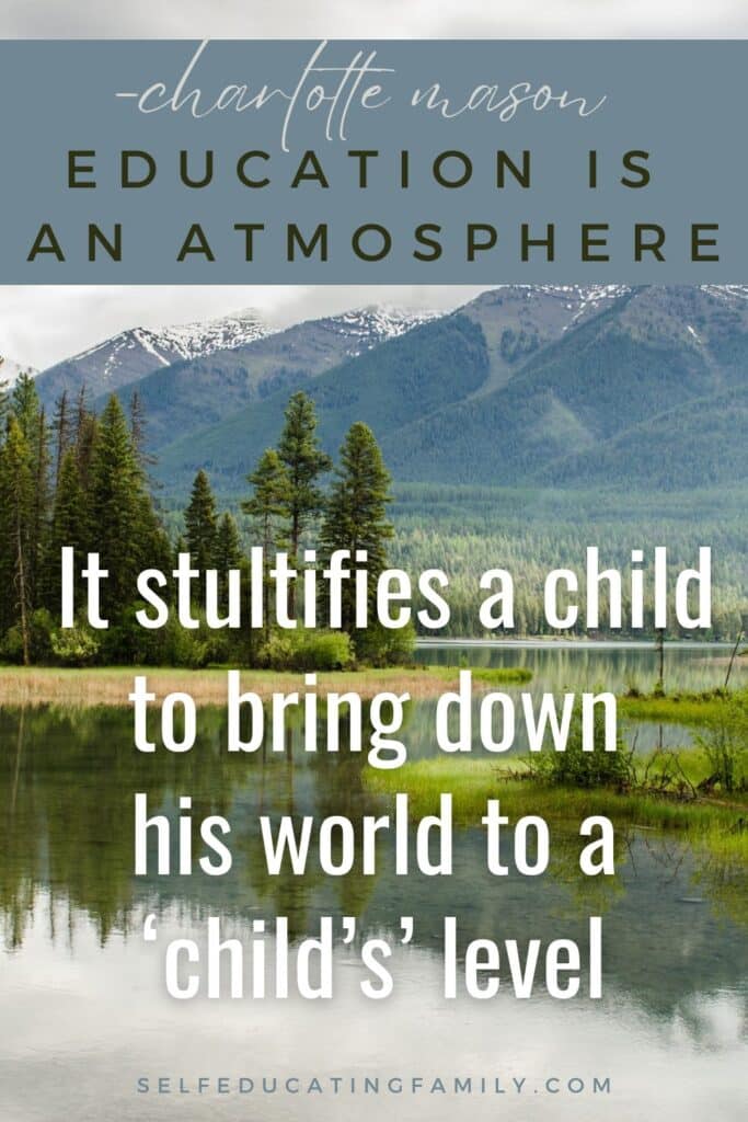 mountain lake with quote education is an atmosphere