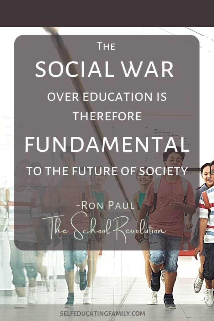school kids in hallway with quote from ron paul