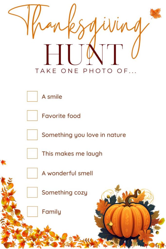 checklist of thanksgiving scavenger hunt