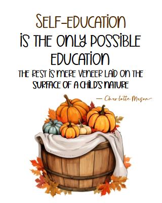 fall pumpkin basket with self education quote