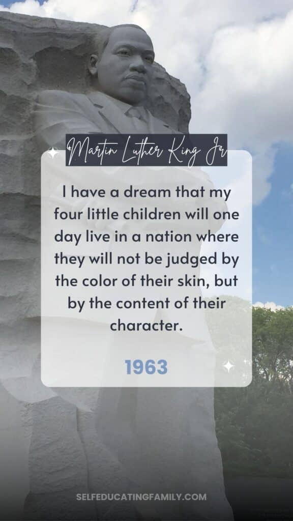 MLK Jr statue with dream quote