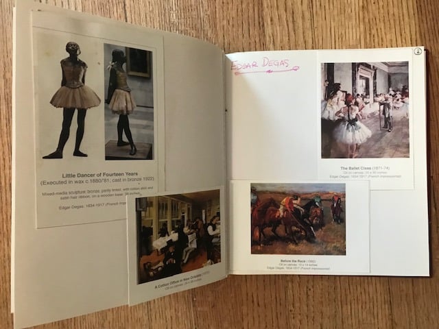 artist notebook showing degas pictures