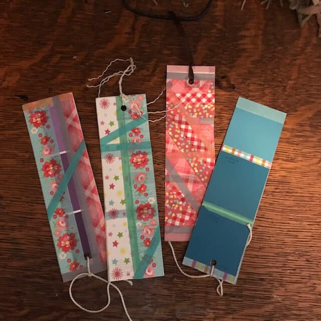 diy handmade bookmarks using washi tape and paint chip samples finished