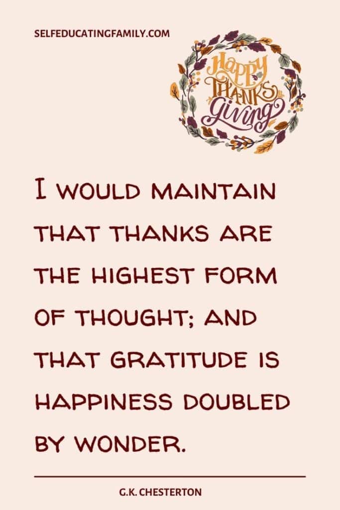 Happy Thanksgiving artwork with gratitude quote by GK Chesterton