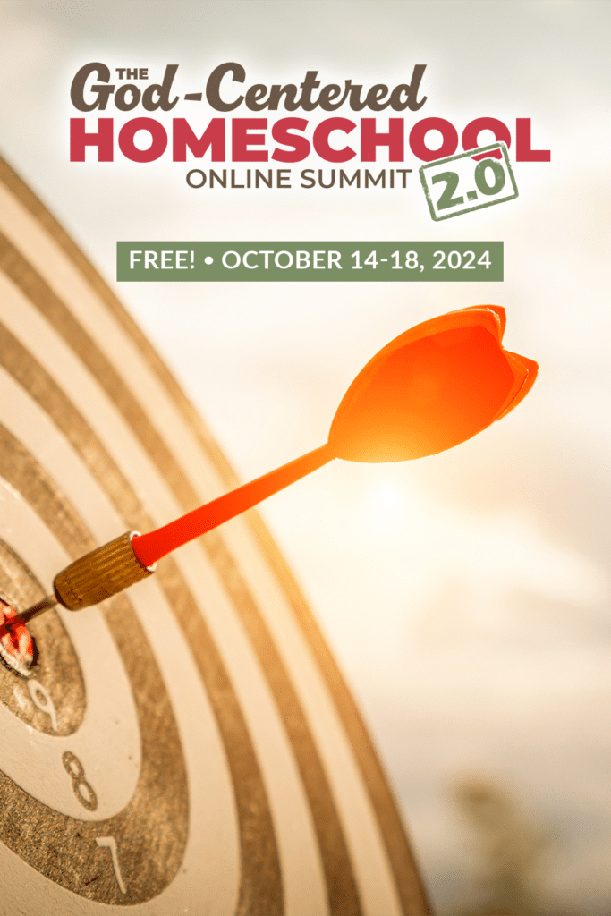 dartboard with words "god-centered homeschool online summit 2.0 FREE"