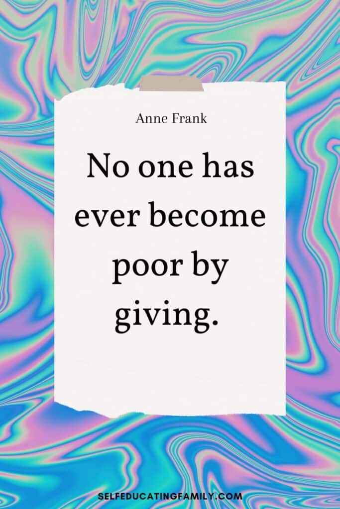 anne frank quote on giving with neon background