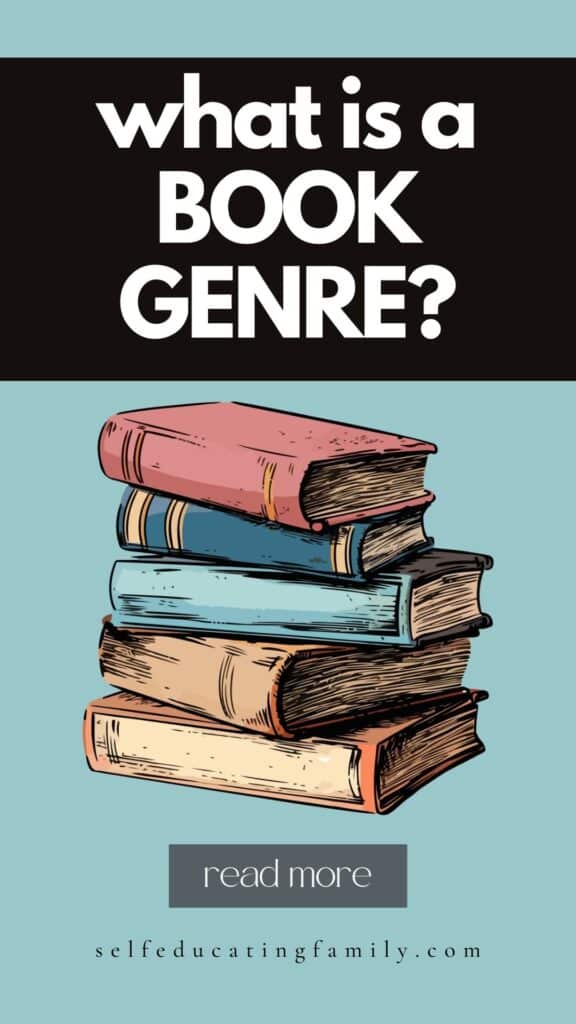 graphic of stack of old books with words what is a book genre