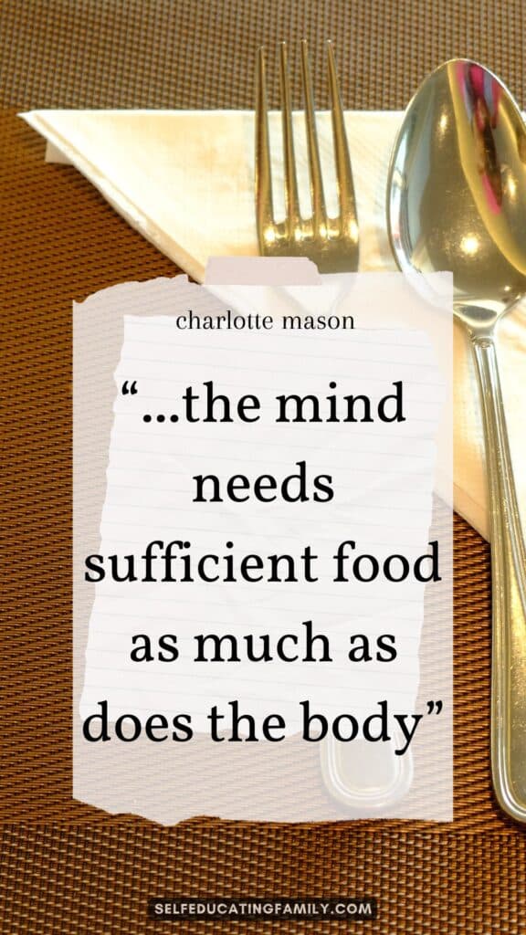 fork and spoon with a quote "the mind needs food..."