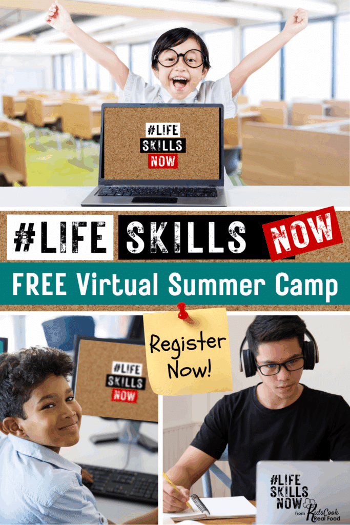 three photos of kids working on life skills at the virtual camp #LifeSkillsNow