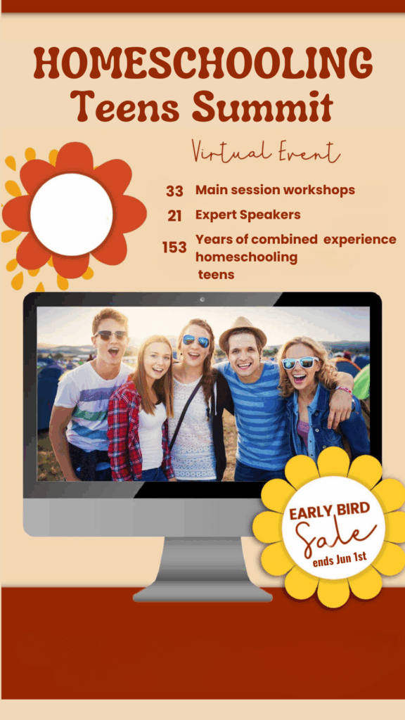 High school aged home schoolers having fun and wearing sunglasses with text overlay "Homeschooling Teens Summit"