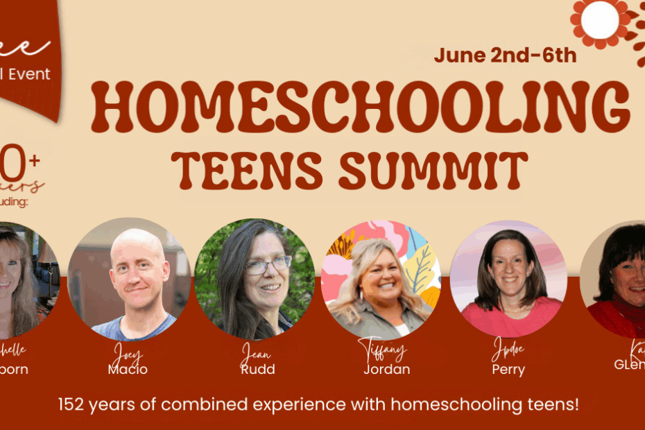 Speaker photos from the Homeschooling Teens Summit with groovy colors and text