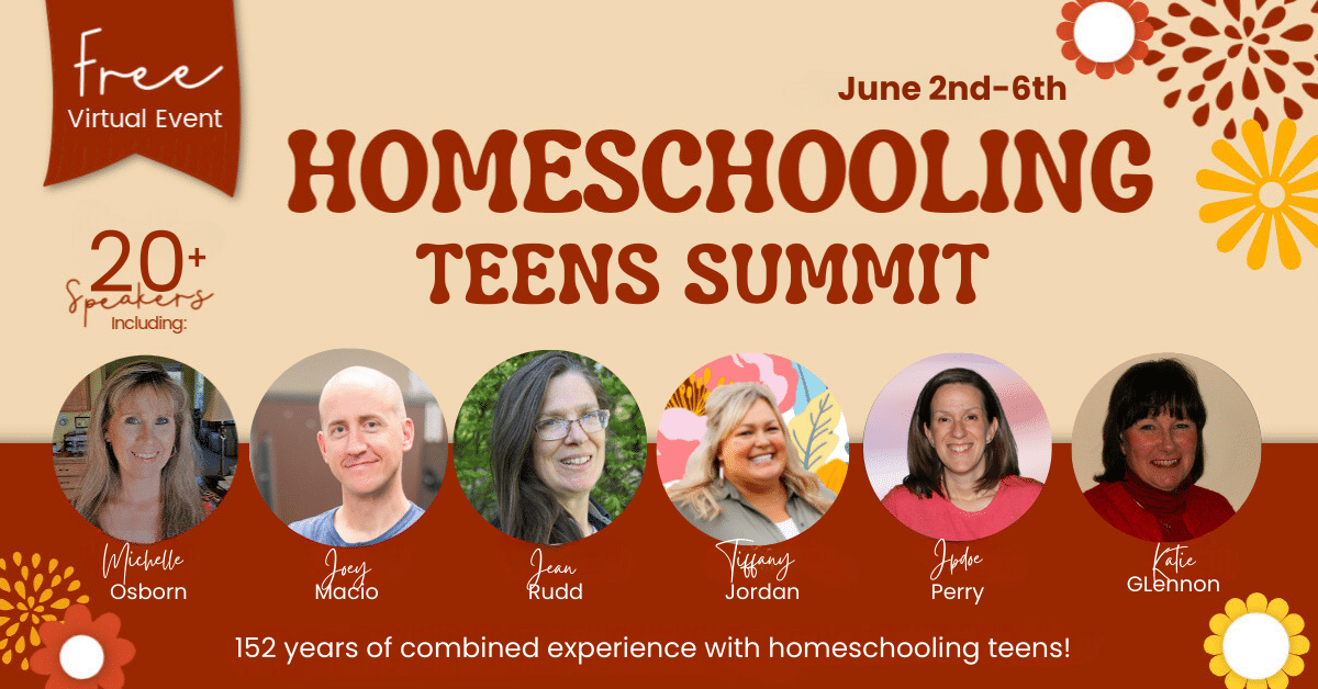Speaker photos from the Homeschooling Teens Summit with groovy colors and text