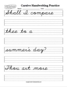 handwriting sheet with Sonnet 18 "Shall I compare thee to a summer's day?