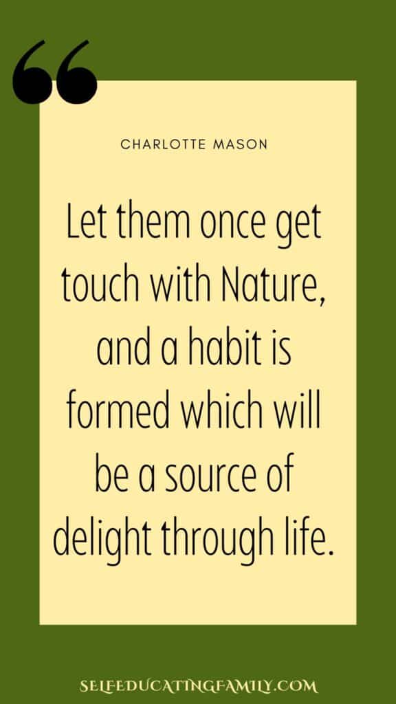green background with with text overlay of a charlotte mason quote about nature study