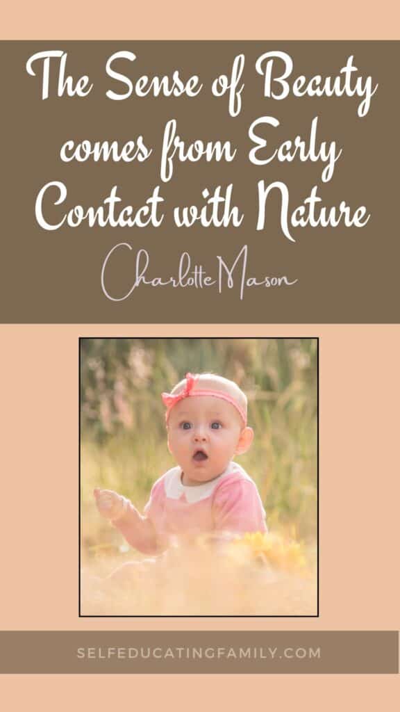 baby with expression of awe sitting in a meadow of flowers