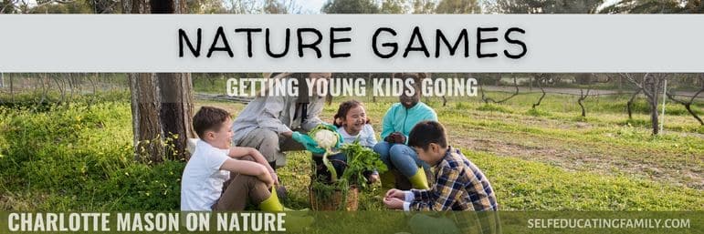 kids sitting under a tree with a bucket of plants and vegetables