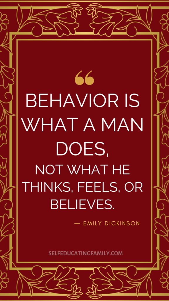 Emily Dickinson quote on maroon background with gold frame