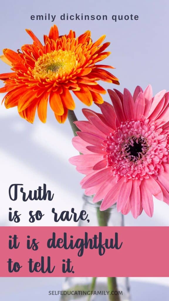 Emily Dickinson quote with orange and pink flowers