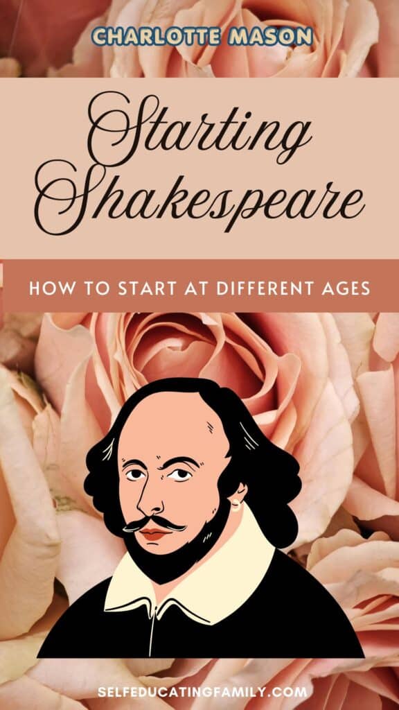 background of pink roses with cartoon graphic of Shakespeare